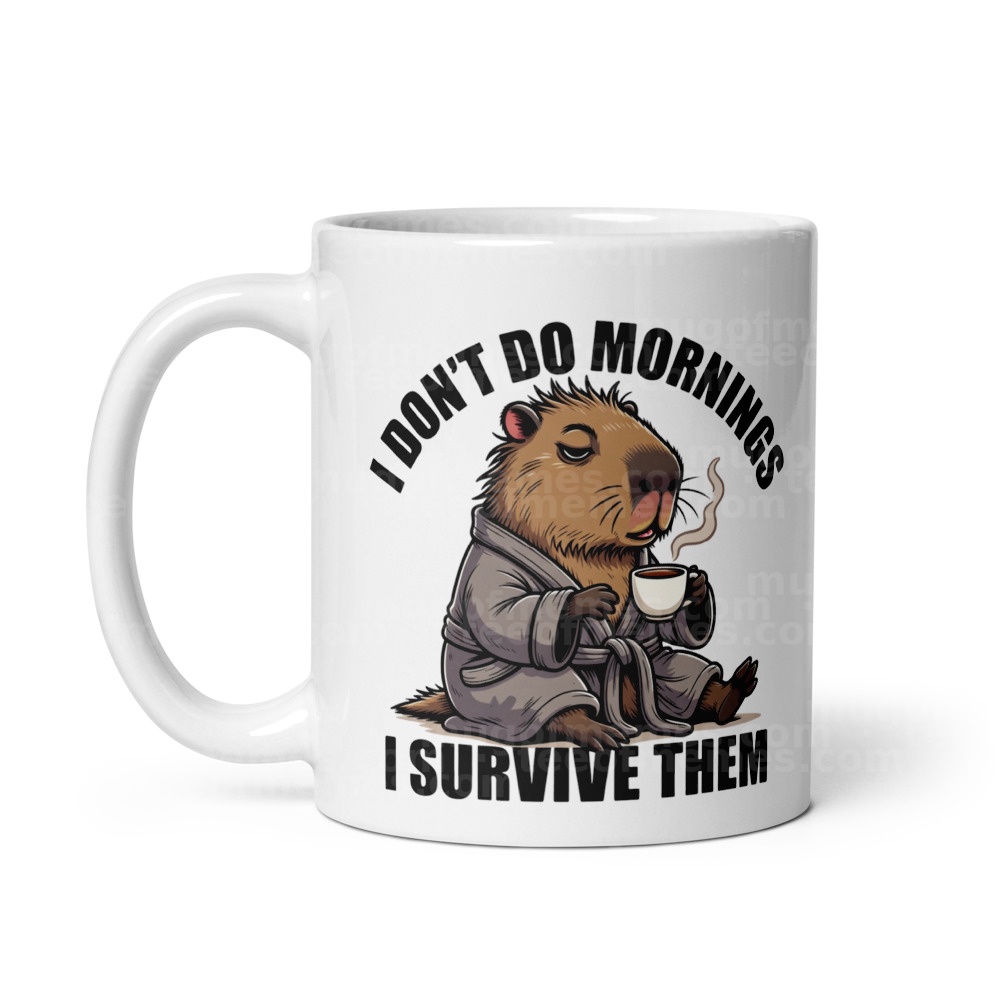 I don't do mornings. I survive them. Mug