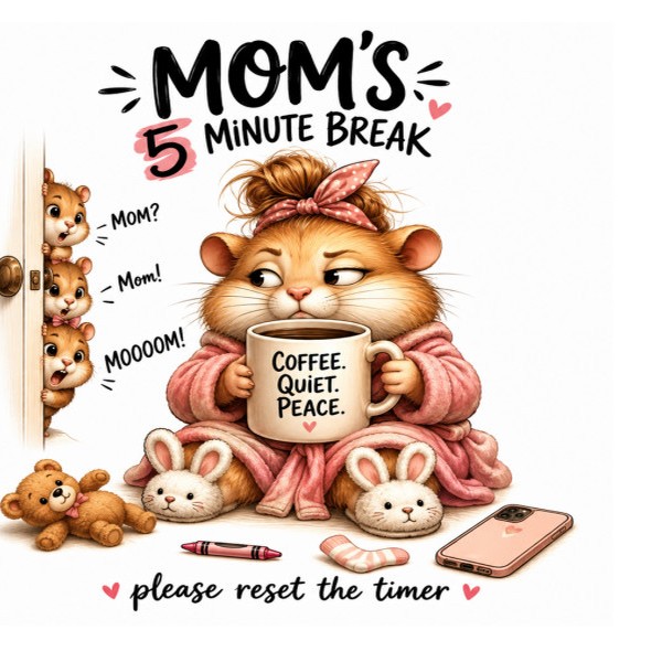 Mom’s 5 Minute Break – Funny Mom Coffee Mug, Cute Mom Life Gift, Motherhood Humor